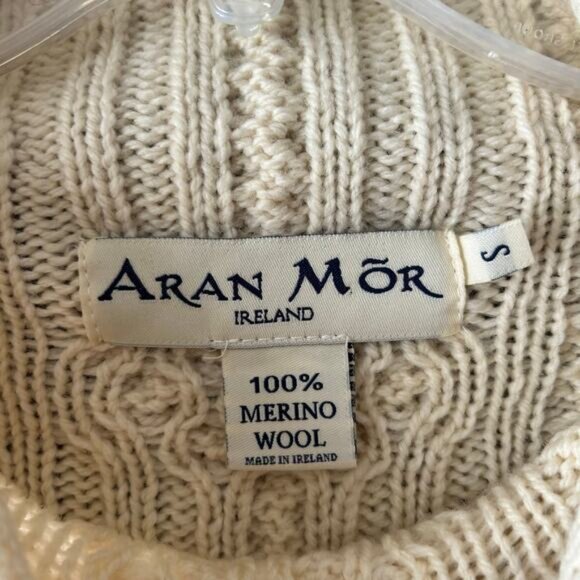 Aran Mor Ireland Merino Wool Cable Knit Long Sleeve Sweater Size Small Cream - Picture 4 of 7
